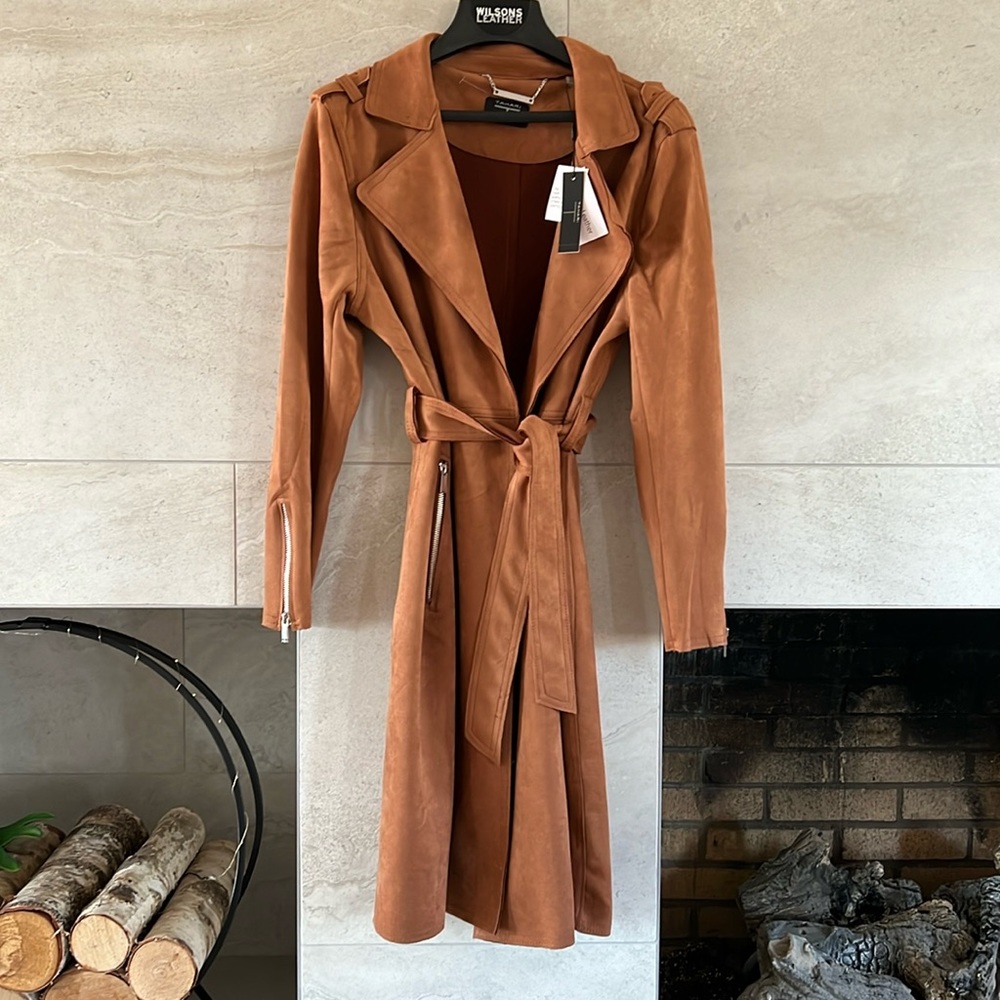 Faux Suede Trench Coat